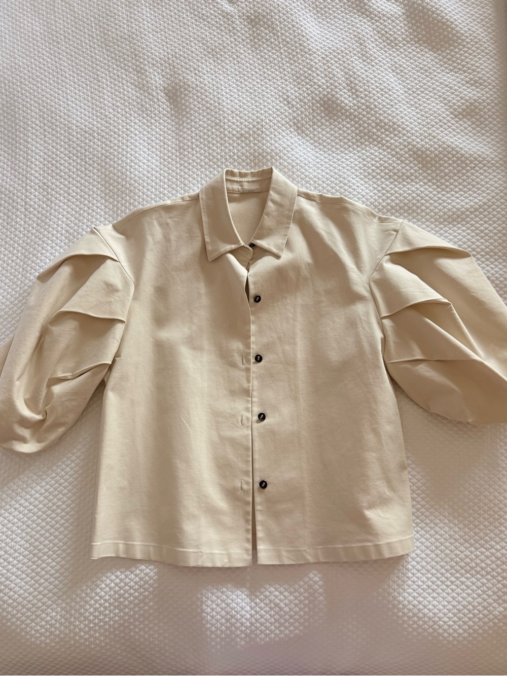 Alexis Cream Button-Front Blouse with Layered Puff Sleeves